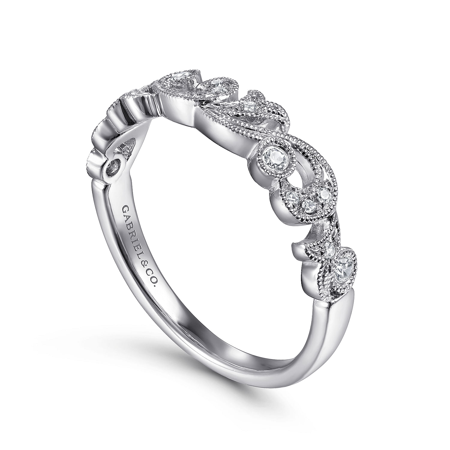 14K White Gold Floral Diamond Stackable Ring