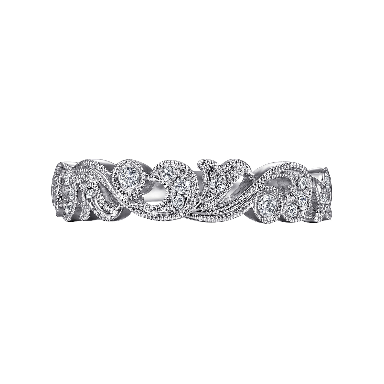 14K White Gold Floral Diamond Stackable Ring