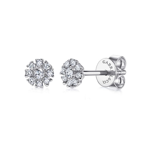 14K White Gold Floral Diamond Stud Earrings