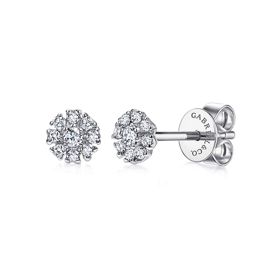 Gabriel - 14K White Gold Floral Diamond Stud Earrings