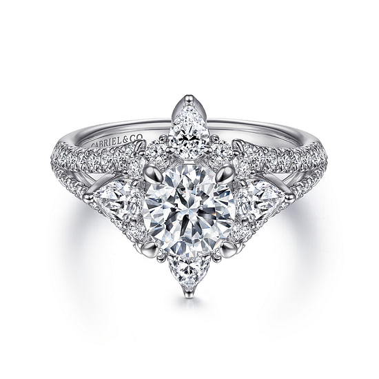Gabriel - 14K White Gold Floral Halo Round Diamond Engagement Ring