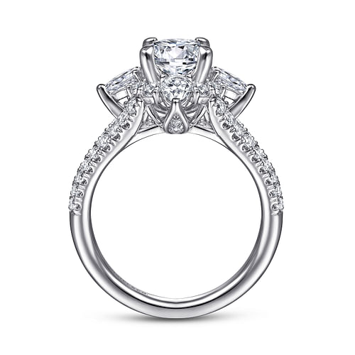 14K White Gold Floral Halo Round Diamond Engagement Ring
