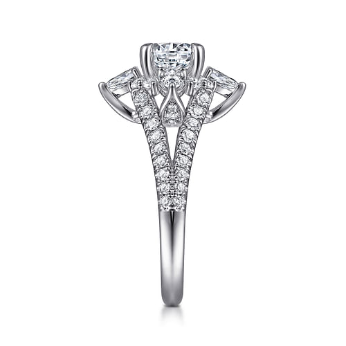 14K White Gold Floral Halo Round Diamond Engagement Ring