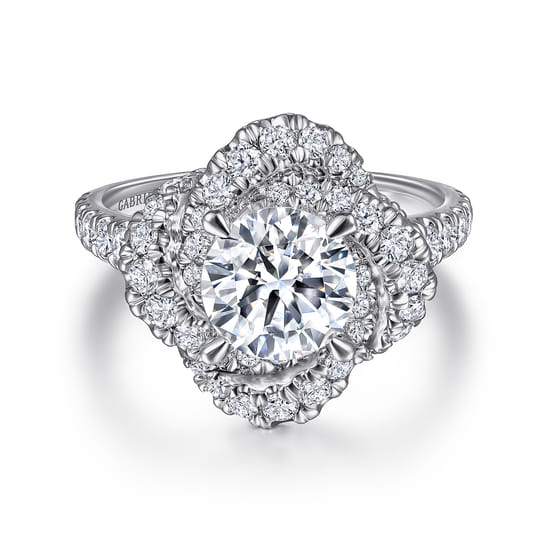 Gabriel - 14K White Gold Floral Halo Round Diamond Engagement Ring