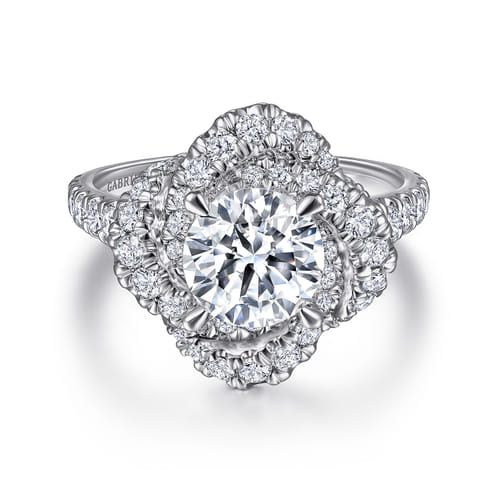 14K White Gold Floral Halo Round Diamond Engagement Ring 14K White Gold Floral Halo Round Diamond Engagement Ring