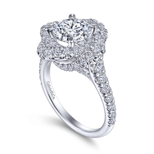 14K White Gold Floral Halo Round Diamond Engagement Ring 14K White Gold Floral Halo Round Diamond Engagement Ring