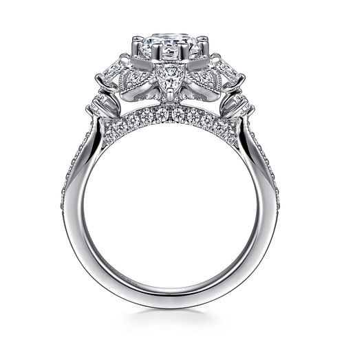 14K White Gold Floral Halo Round Diamond Engagement Ring