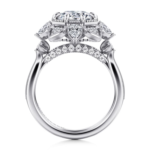 14K White Gold Floral Halo Round Diamond Engagement Ring