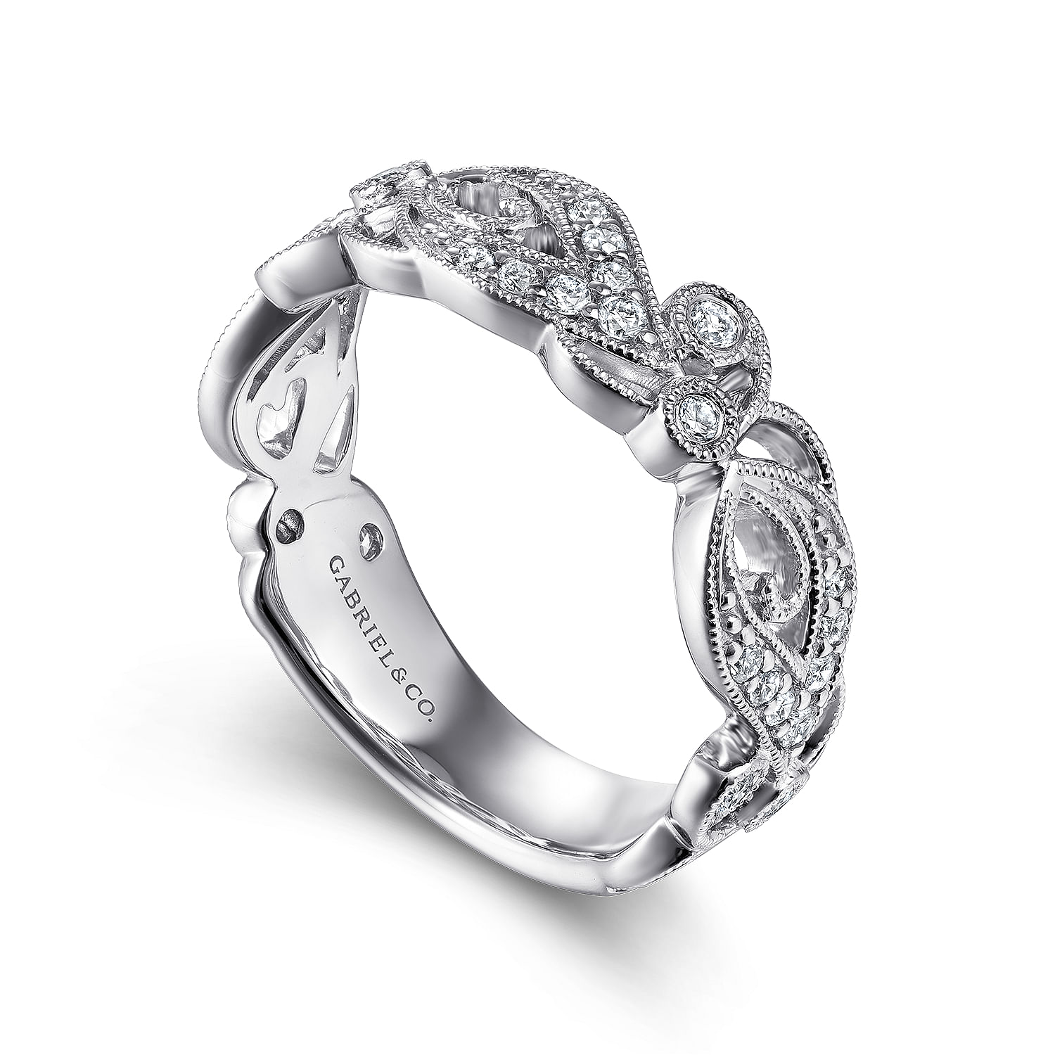 14K White Gold Floral Inspired Diamond Stackable Ring