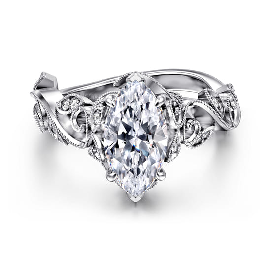 Gabriel - 14K White Gold Floral Marquise Shape Diamond Engagement Ring