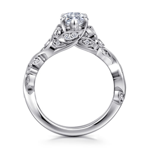 14K White Gold Floral Marquise Shape Diamond Engagement Ring
