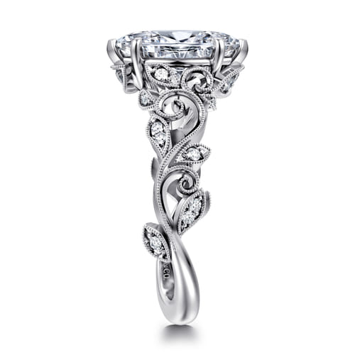 14K White Gold Floral Marquise Shape Diamond Engagement Ring