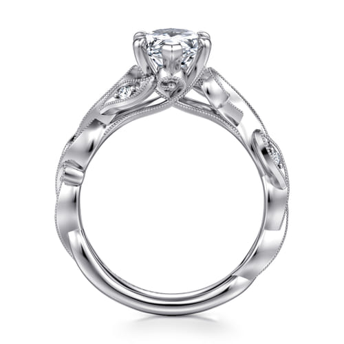 14K White Gold Floral Marquise Shape Diamond Engagement Ring