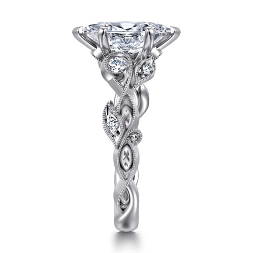 14K White Gold Floral Marquise Shape Diamond Engagement Ring