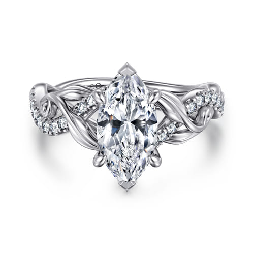 14K White Gold Floral Marquise Shape Diamond Engagement Ring 14K White Gold Floral Marquise Shape Diamond Engagement Ring