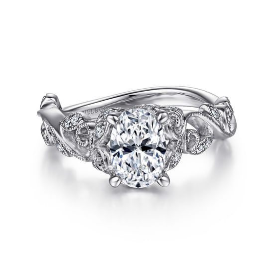 Gabriel - 14K White Gold Floral Oval Diamond Engagement Ring