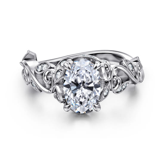 Gabriel - 14K White Gold Floral Oval Diamond Engagement Ring
