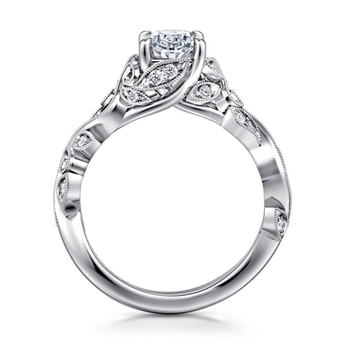 14K White Gold Floral Oval Diamond Engagement Ring