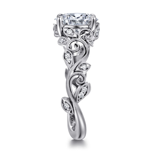 14K White Gold Floral Oval Diamond Engagement Ring