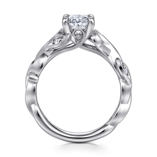 14K White Gold Floral Oval Diamond Engagement Ring