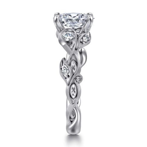14K White Gold Floral Oval Diamond Engagement Ring