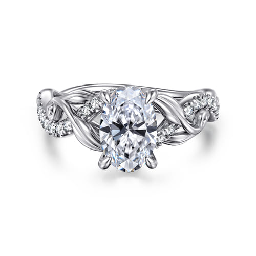 14K White Gold Floral Oval Diamond Engagement Ring