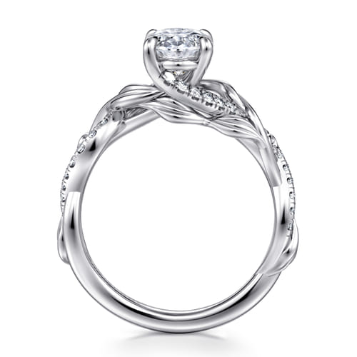14K White Gold Floral Oval Diamond Engagement Ring