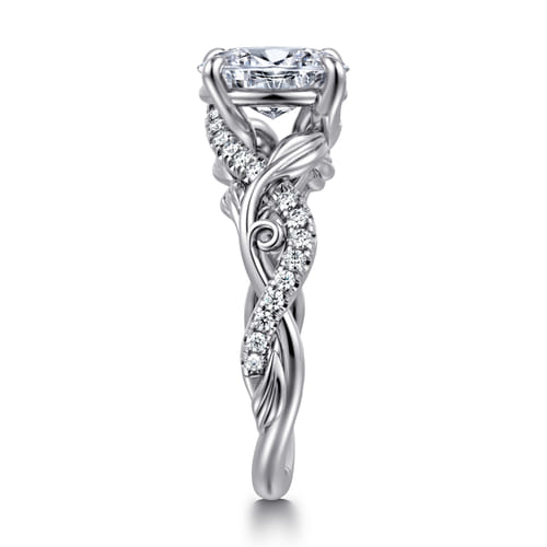 14K White Gold Floral Oval Diamond Engagement Ring
