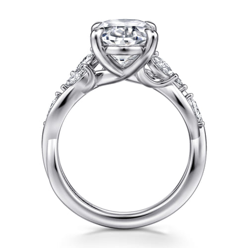 14K White Gold Floral Oval Diamond Engagement Ring