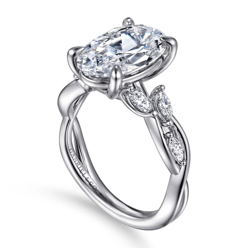 14K White Gold Floral Oval Diamond Engagement Ring