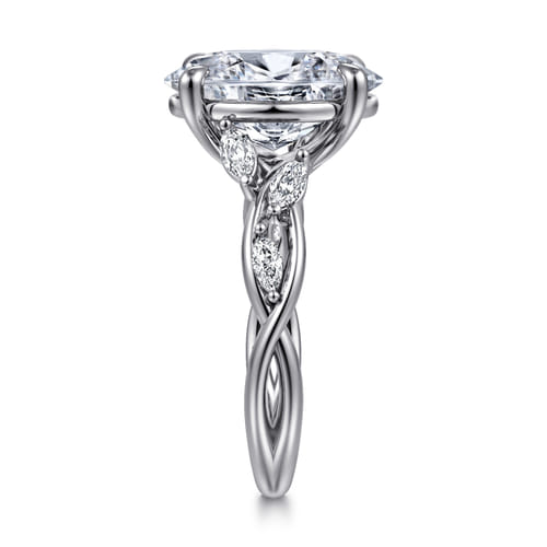 14K White Gold Floral Oval Diamond Engagement Ring