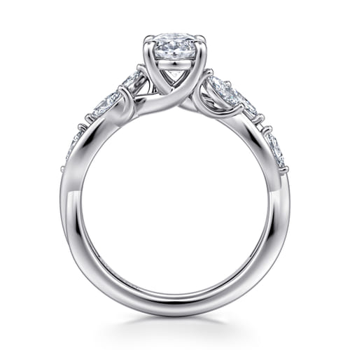 14K White Gold Floral Oval Diamond Engagement Ring
