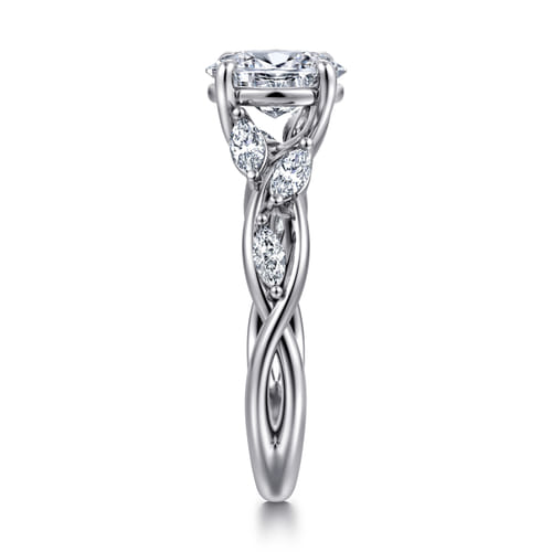 14K White Gold Floral Oval Diamond Engagement Ring