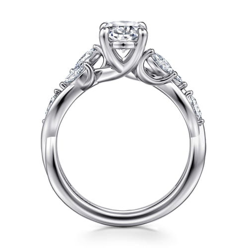 14K White Gold Floral Oval Diamond Engagement Ring