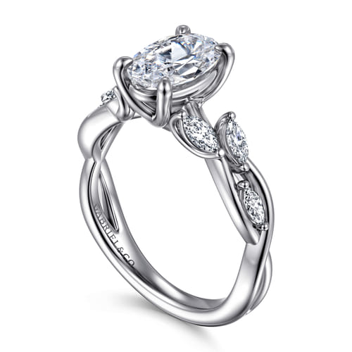 14K White Gold Floral Oval Diamond Engagement Ring