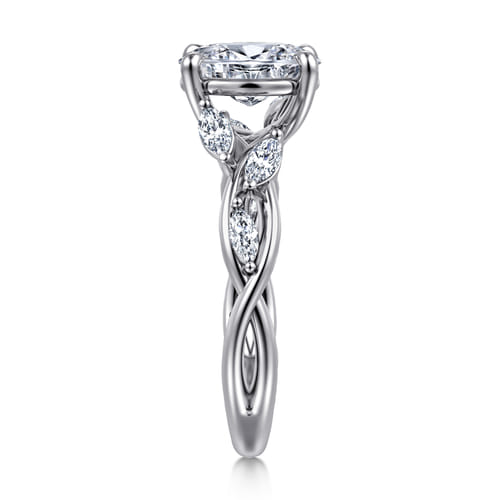 14K White Gold Floral Oval Diamond Engagement Ring
