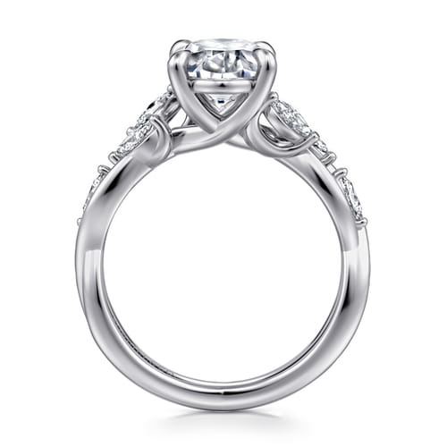 14K White Gold Floral Oval Diamond Engagement Ring