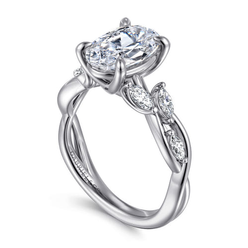14K White Gold Floral Oval Diamond Engagement Ring