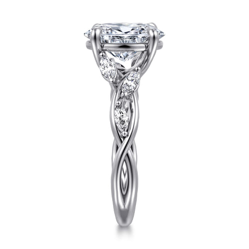 14K White Gold Floral Oval Diamond Engagement Ring