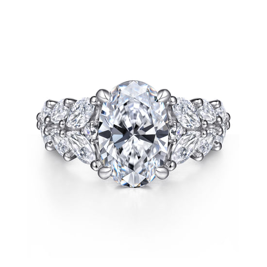 Gabriel - 14K White Gold Floral Oval Diamond Engagement Ring