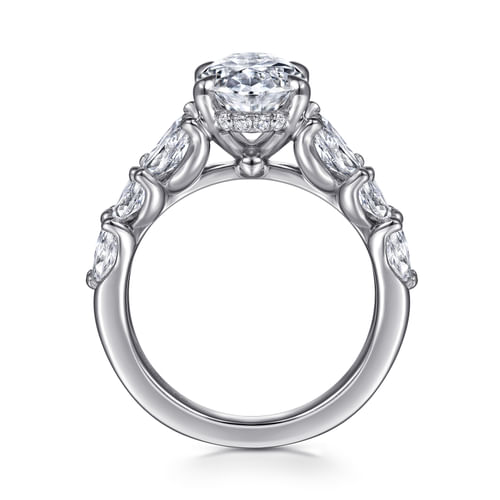 14K White Gold Floral Oval Diamond Engagement Ring