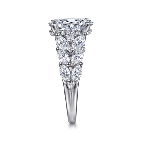 14K White Gold Floral Oval Diamond Engagement Ring