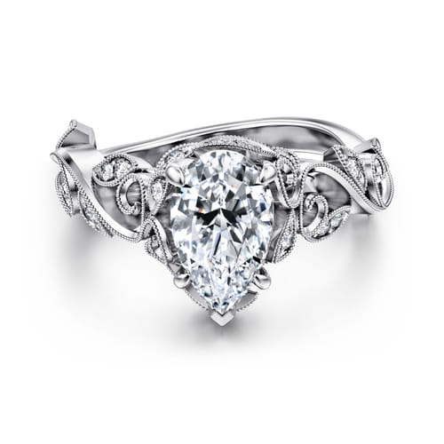 14K White Gold Floral Pear Shape Diamond Engagement Ring