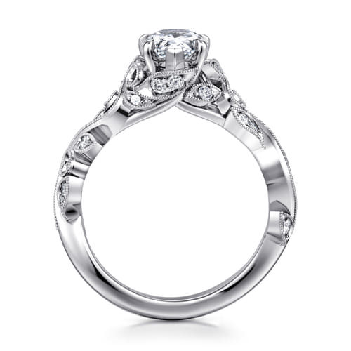14K White Gold Floral Pear Shape Diamond Engagement Ring