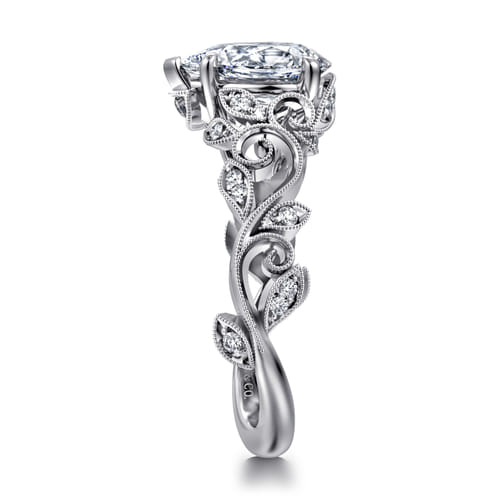 14K White Gold Floral Pear Shape Diamond Engagement Ring