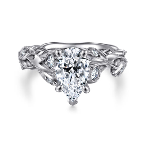 14K White Gold Floral Pear Shape Diamond Engagement Ring