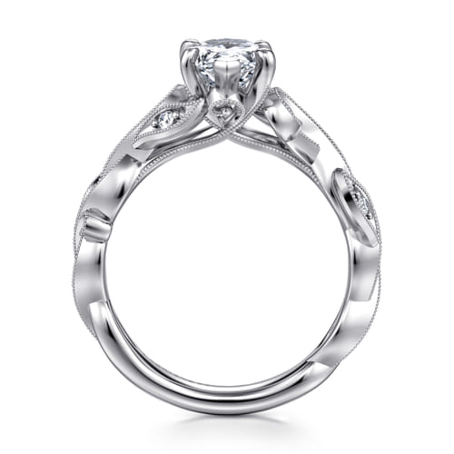 14K White Gold Floral Pear Shape Diamond Engagement Ring