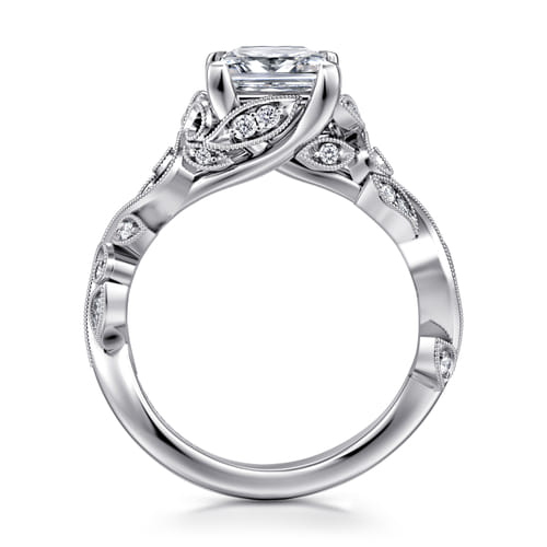 14K White Gold Floral Princess Cut Diamond Engagement Ring