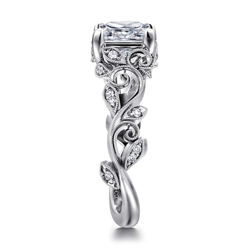 14K White Gold Floral Princess Cut Diamond Engagement Ring