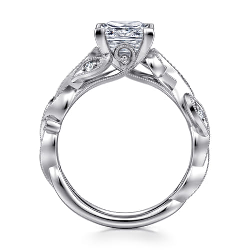 14K White Gold Floral Princess Cut Diamond Engagement Ring